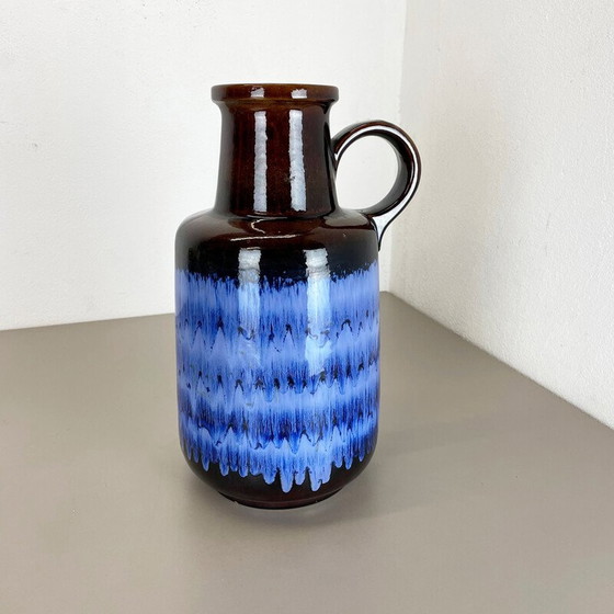 Image 1 of Vintage braun und blau Keramik Fett Lava Vase von Scheurich, Deutschland 1970s
