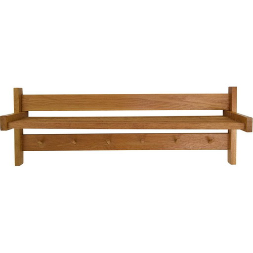 Vintage Wandregal aus Holz mit Haken, Tschechoslowakei 1970