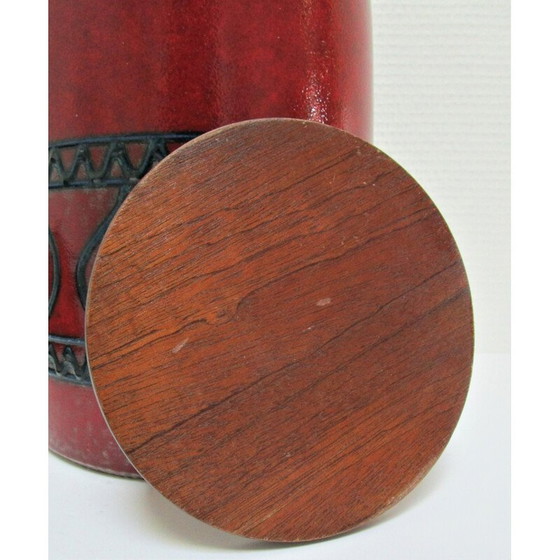 Image 1 of Vintage-Topf aus glasierter Keramik und Holz, 1960
