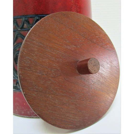 Image 1 of Vintage-Topf aus glasierter Keramik und Holz, 1960