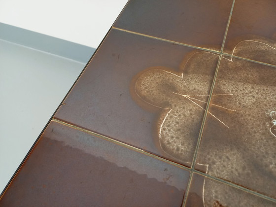 Image 1 of 60er und 70er Jahre Vintage rechteckiger Couchtisch aus Keramik, schwarzem Metall und verchromtem Metall