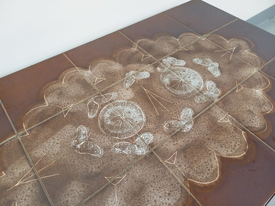 Image 1 of 60er und 70er Jahre Vintage rechteckiger Couchtisch aus Keramik, schwarzem Metall und verchromtem Metall