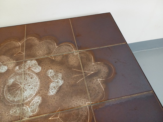 Image 1 of 60er und 70er Jahre Vintage rechteckiger Couchtisch aus Keramik, schwarzem Metall und verchromtem Metall