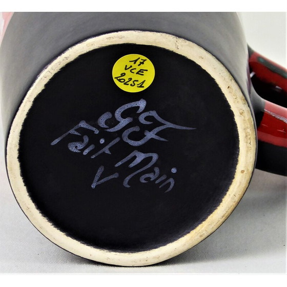 Image 1 of Schwarze Keramikkrugvase von Fourmentin-Gabriel - Vallauris, 1950