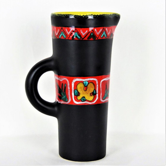 Image 1 of Schwarze Keramikkrugvase von Fourmentin-Gabriel - Vallauris, 1950