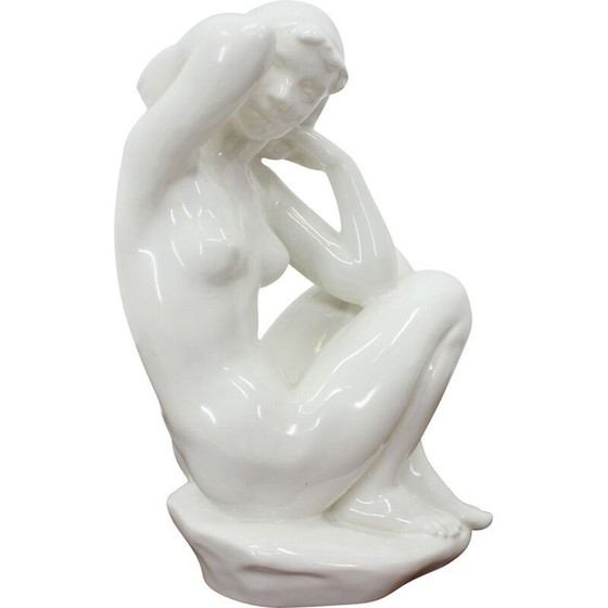 Image 1 of Vintage Art Deco Keramikskulptur einer sitzenden nackten Frau, 1940