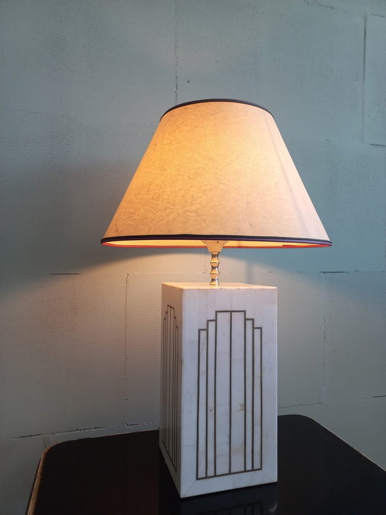 Italienische 70er Jahre Deco/Romeo Rega Stil Marmor Intarsien Lampe – Tischlampen, Copper, Plastic (photo 3 of 12)