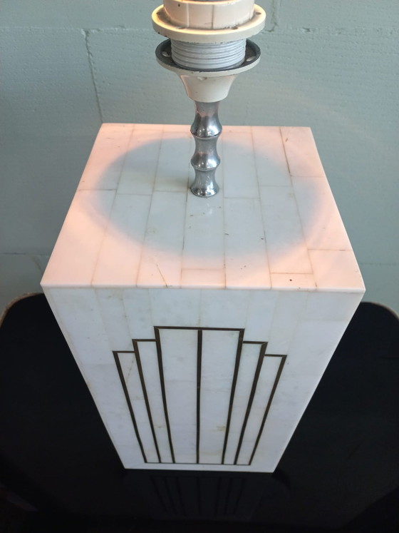 Italienische 70er Jahre Deco/Romeo Rega Stil Marmor Intarsien Lampe – Tischlampen, Copper, Plastic (photo 7 of 12)