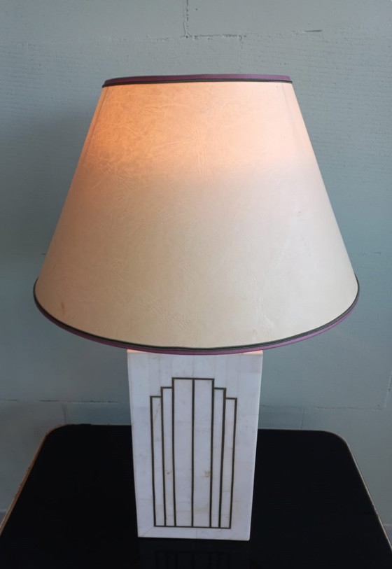 Italienische 70er Jahre Deco/Romeo Rega Stil Marmor Intarsien Lampe – Tischlampen, Copper, Plastic (photo 11 of 12)