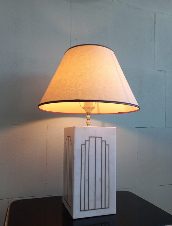 Italienische 70er Jahre Deco/Romeo Rega Stil Marmor Intarsien Lampe – Tischlampen, Copper, Plastic (photo 8 of 12)