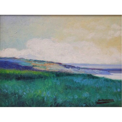 Vintage-Gemälde mit der Darstellung von Küstenbewohnern von Damián Segarra Codina