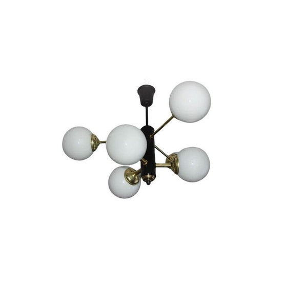 Image 1 of Vintage-Kronleuchter aus Messing und Glas, 1970er Jahre