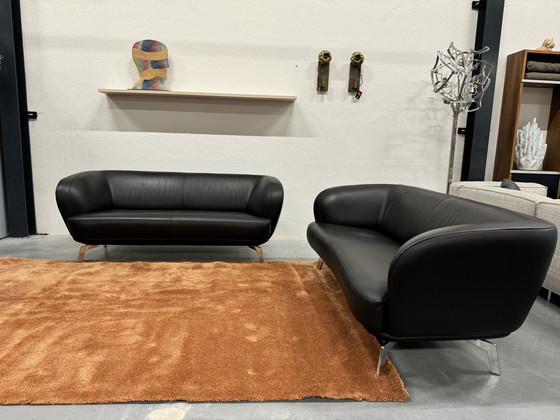 Image 1 of 2 Leolux Flint Sofa 2.5 Sitzer Schwarz Senso Leder Sofa Set