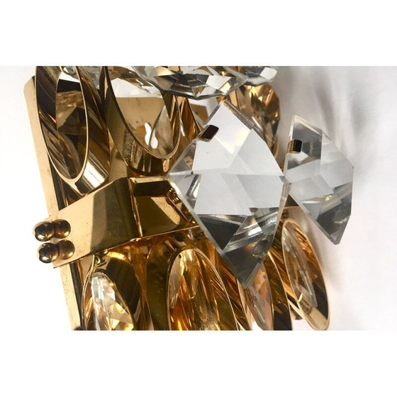 Image 1 of Wandlampe aus vergoldetem Messing und Kristall von Palwa, 1960