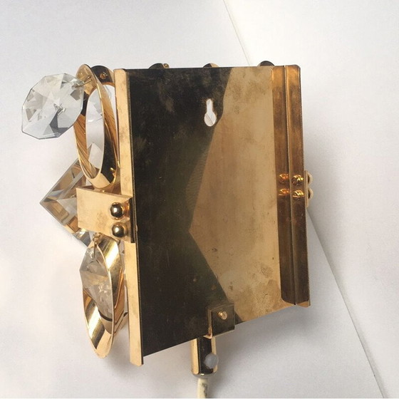 Image 1 of Wandlampe aus vergoldetem Messing und Kristall von Palwa, 1960
