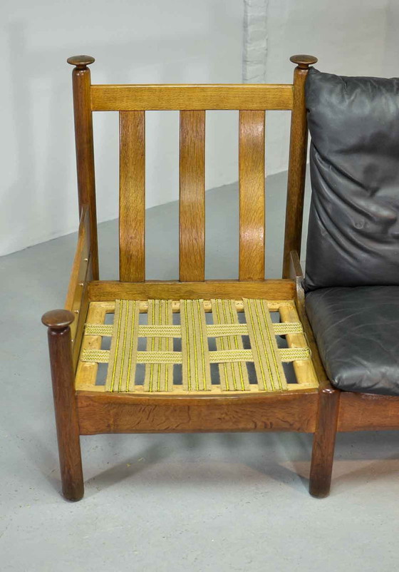 Image 1 of Robustes Skandinavisch 3-Sitzer-Sofa aus Schwarz Leder aus der Mitte des Jahrhunderts, 1960er Jahre