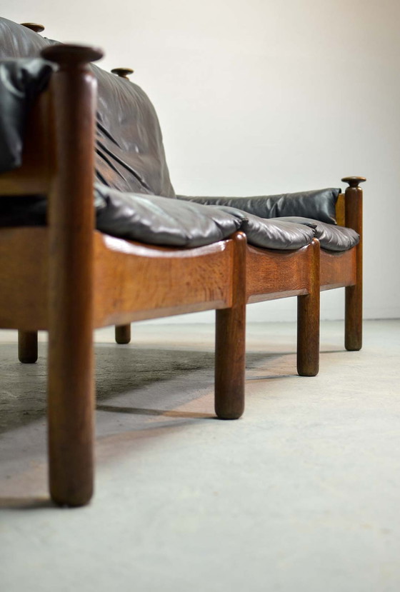Image 1 of Robustes Skandinavisch 3-Sitzer-Sofa aus Schwarz Leder aus der Mitte des Jahrhunderts, 1960er Jahre