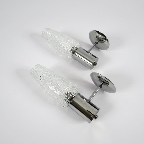Image 1 of Set aus 2 Wandlampen aus Glas und verchromtem Metall, 1960er