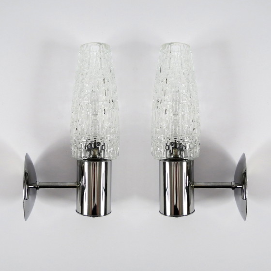 Image 1 of Set aus 2 Wandlampen aus Glas und verchromtem Metall, 1960er