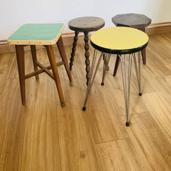 Image 1 of Satz von 4 Vintage-Hockern aus Holz und Formica