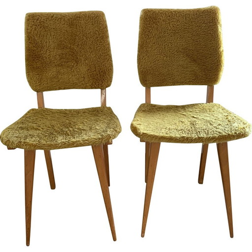 Paar Vintage-Stühle aus gelbem Musselin und Holz