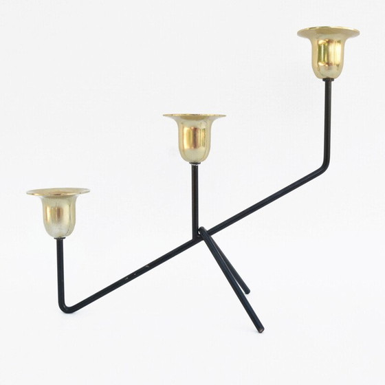 Image 1 of Minimalistischer Vintage-Kerzenständer aus Aluminium und Messing, Belgien 1970