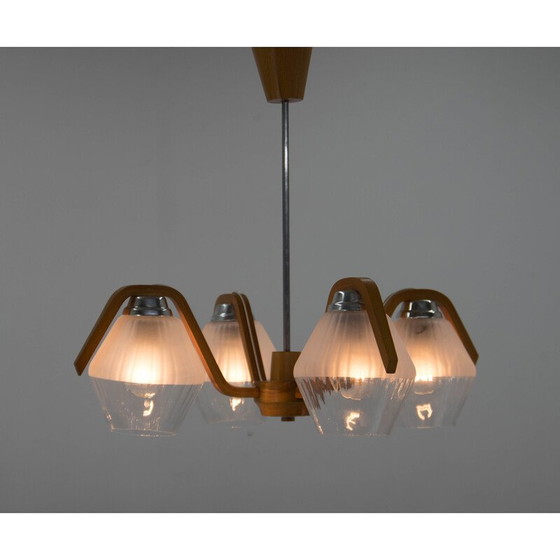 Image 1 of Mid-Century-Kronleuchter aus Holz und Glas von Dřevo Humpolec, Tschechoslowakei 1960er Jahre