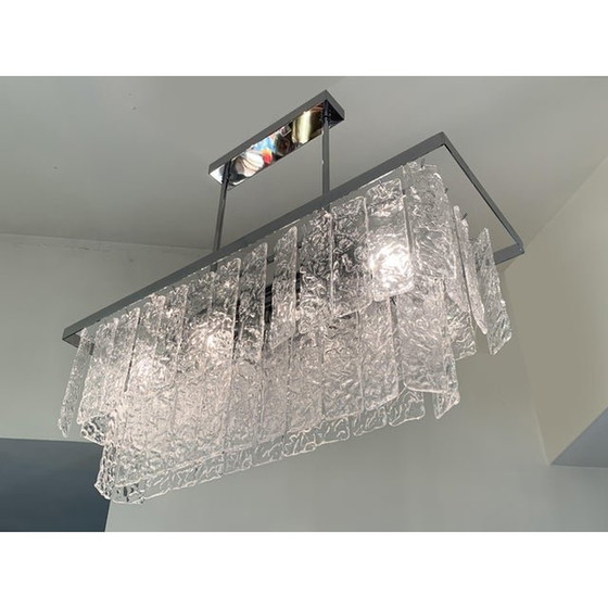 Image 1 of Zeitgenössischer gehämmerter "Listelli" Muranoglas-Kronleuchter mit rechteckigem Sputnik