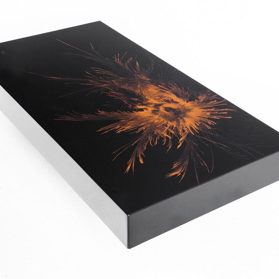 Image 1 of Vintage Couchtisch. Schwarz lackiertes Holz mit Design signiert H D. Frankreich, 1980er Jahre