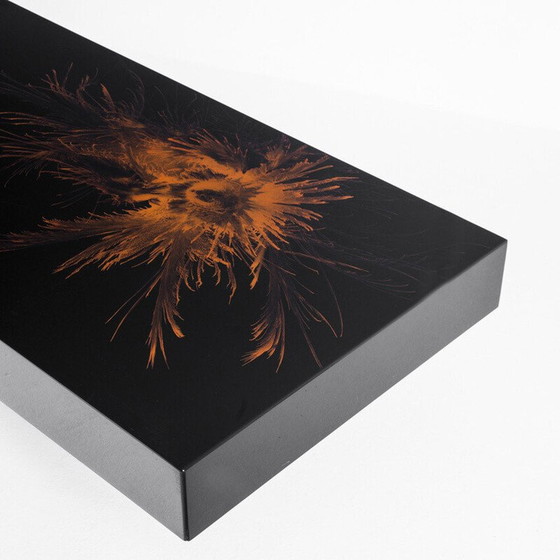 Image 1 of Vintage Couchtisch. Schwarz lackiertes Holz mit Design signiert H D. Frankreich, 1980er Jahre