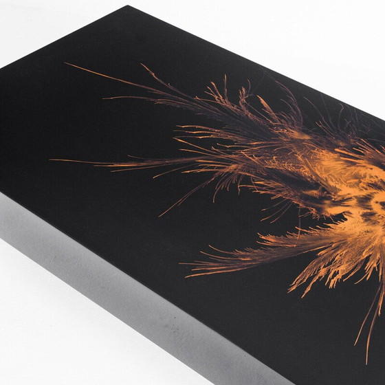 Image 1 of Vintage Couchtisch. Schwarz lackiertes Holz mit Design signiert H D. Frankreich, 1980er Jahre