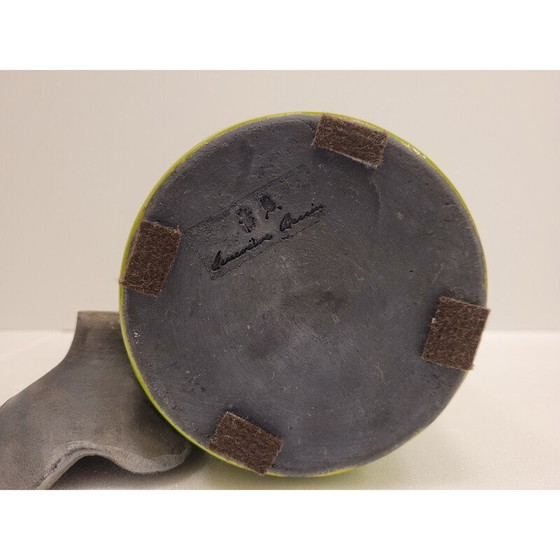 Image 1 of Satz von 3 Vasen aus grün glasierter Raku-Keramik von Geneviève Berrin, Frankreich