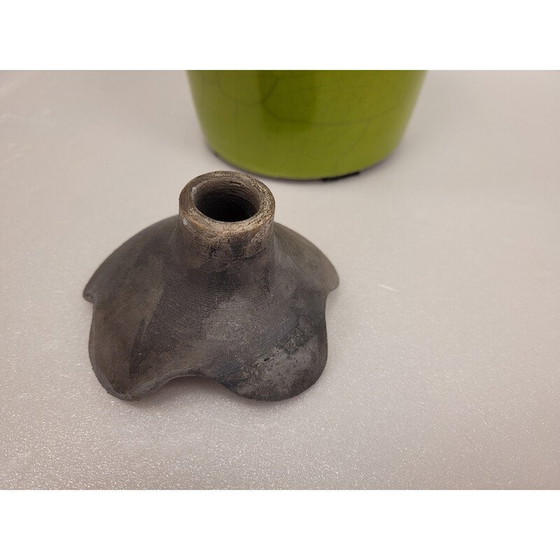 Image 1 of Satz von 3 Vasen aus grün glasierter Raku-Keramik von Geneviève Berrin, Frankreich