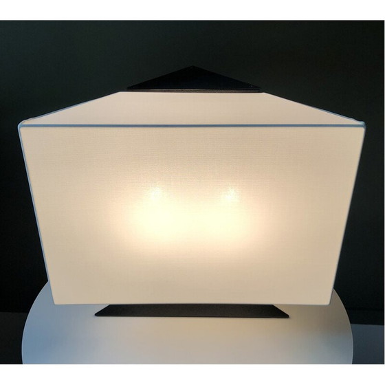 Image 1 of Vintage Accademia Tavolo Lampe aus weiß lackiertem Metall und weißem Stoff von Cini Boeri für Artemide, Italien 1978