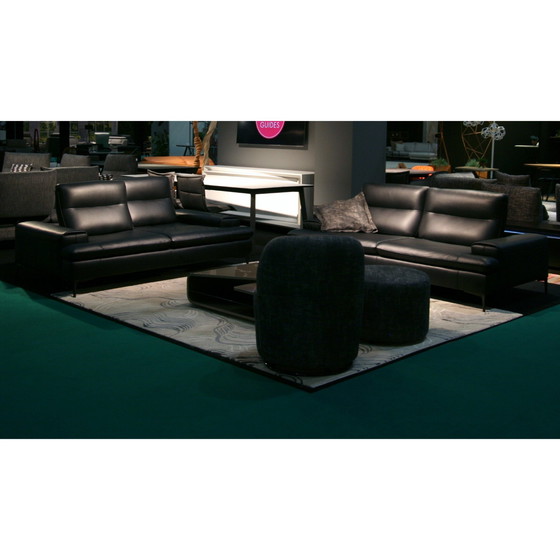 Image 1 of Dreisitziges Sofa L224Cm + Zweisitziges Sofa L204Cm Schwarzes Leder