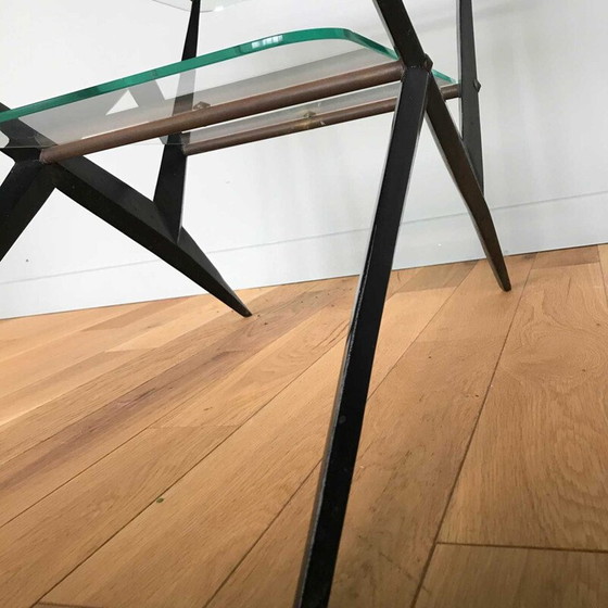 Image 1 of Vintage Couchtisch aus Glas und schwarzem Metall von Angelo Ostuni, 1950