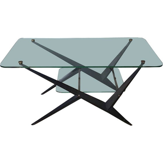 Image 1 of Vintage Couchtisch aus Glas und schwarzem Metall von Angelo Ostuni, 1950