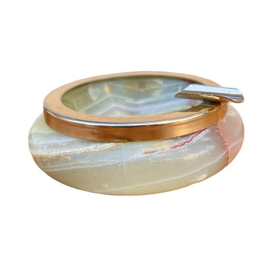 Image 1 of Aschenbecher aus Alabaster mit Messingbeschlägen, Italien 1970