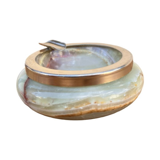 Image 1 of Aschenbecher aus Alabaster mit Messingbeschlägen, Italien 1970