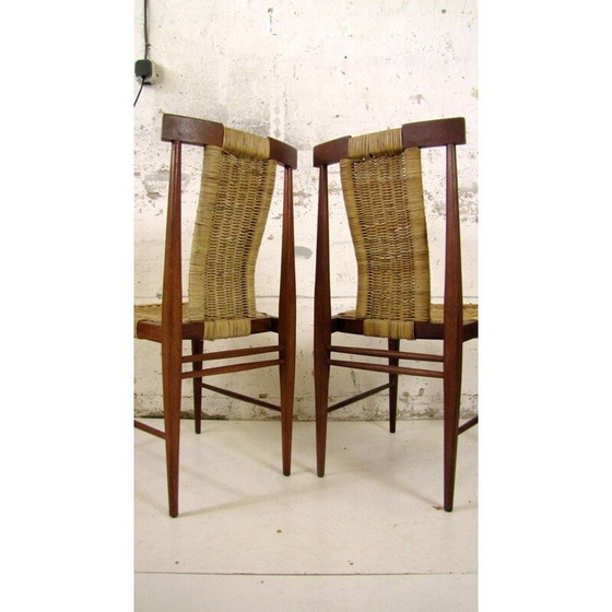 Image 1 of Satz von 2 Vintage-Esszimmerstühlen aus Holz und Geflecht, 1960er Jahre