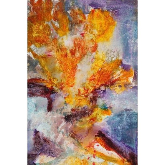 Image 1 of Vintage Öl auf Leinwand mit Vulkanausbruch von Petur Thor Gunnarsson, 1958