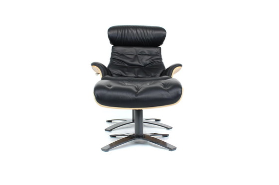 Image 1 of As New! Multi-Functional Scandinavian Lounge Chair / Sessel with Leather and Oak