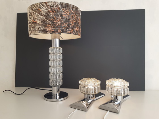 Image 1 of 2er-Set Richard Essig MCM verchromte Wandleuchten mit Kristallglasschirm