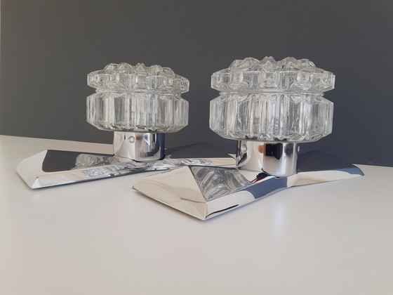 Image 1 of 2er-Set Richard Essig MCM verchromte Wandleuchten mit Kristallglasschirm