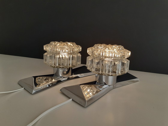 Image 1 of 2er-Set Richard Essig MCM verchromte Wandleuchten mit Kristallglasschirm