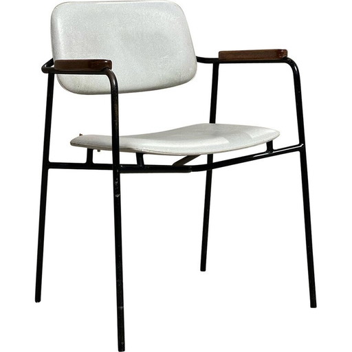 Vintage-Sessel aus schwarz lackiertem Metall und Eiche, Frankreich 1950