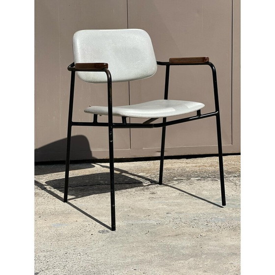 Image 1 of Vintage-Sessel aus schwarz lackiertem Metall und Eiche, Frankreich 1950