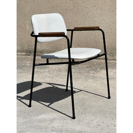 Image 1 of Vintage-Sessel aus schwarz lackiertem Metall und Eiche, Frankreich 1950