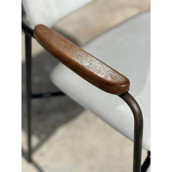 Image 1 of Vintage-Sessel aus schwarz lackiertem Metall und Eiche, Frankreich 1950