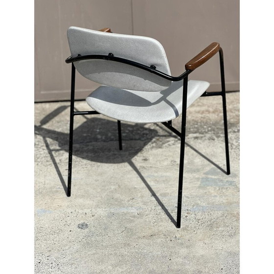 Image 1 of Vintage-Sessel aus schwarz lackiertem Metall und Eiche, Frankreich 1950